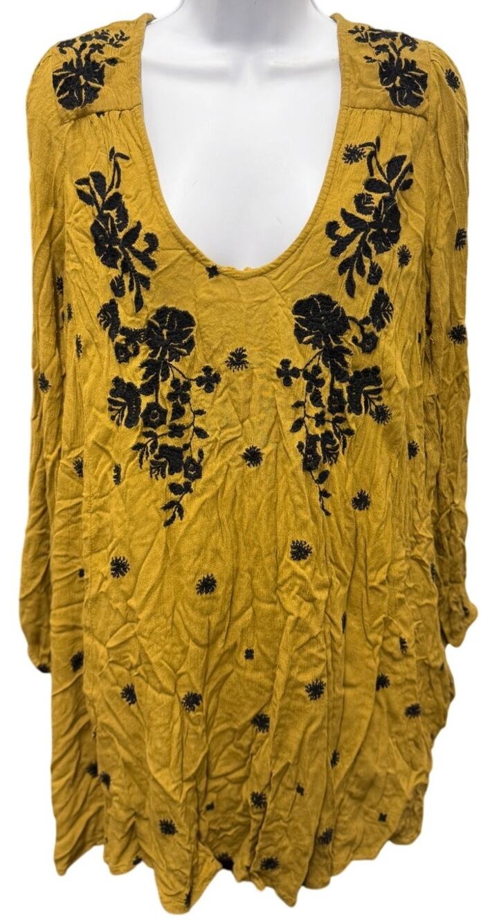 Free People Dress Large Bohemian Babydoll Scoop Neck open back Mustard Yellow